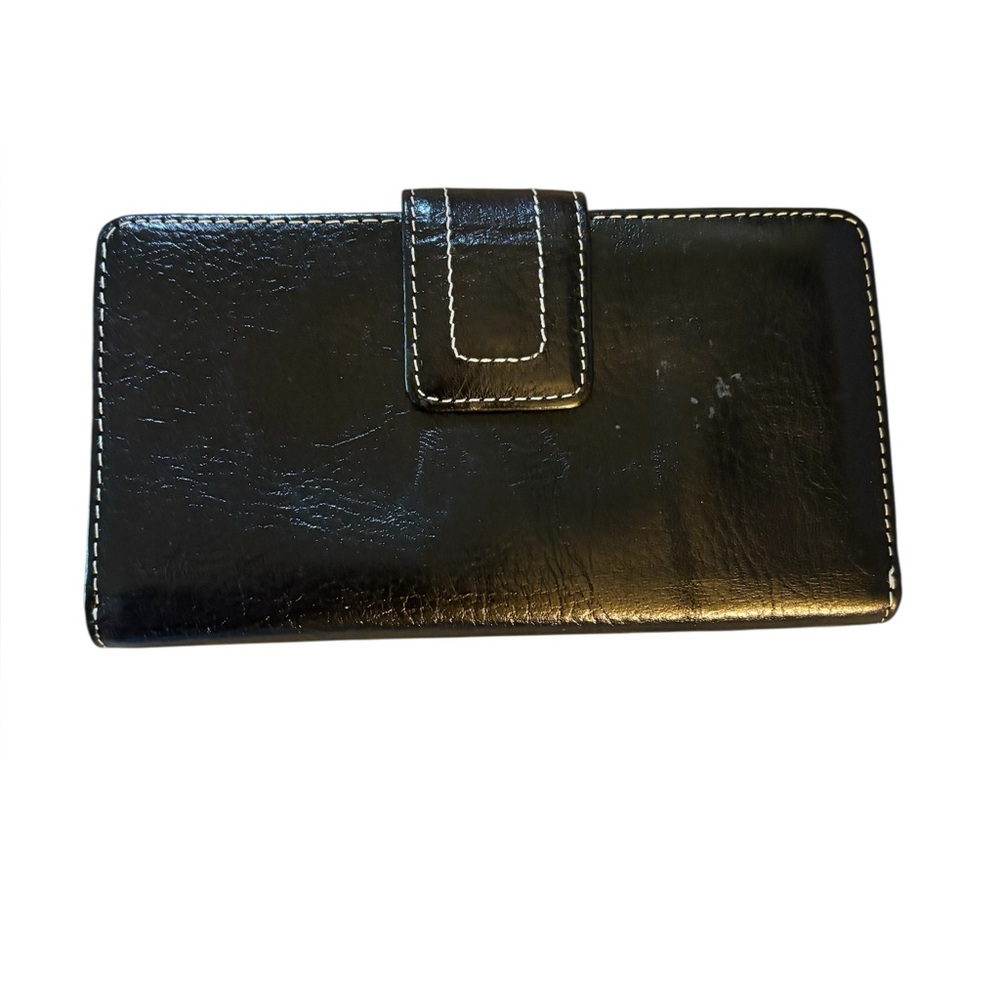 Fossil Black Leather Vintage Wallet with White Stitching- Gently used